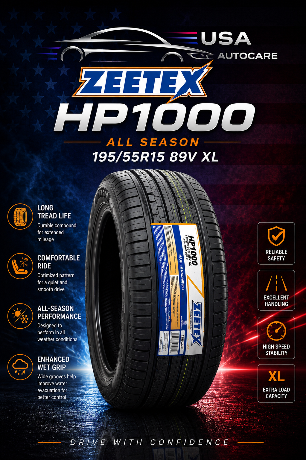 ZEETEX HP1000 195/55R15 89V XL All-Season Tire