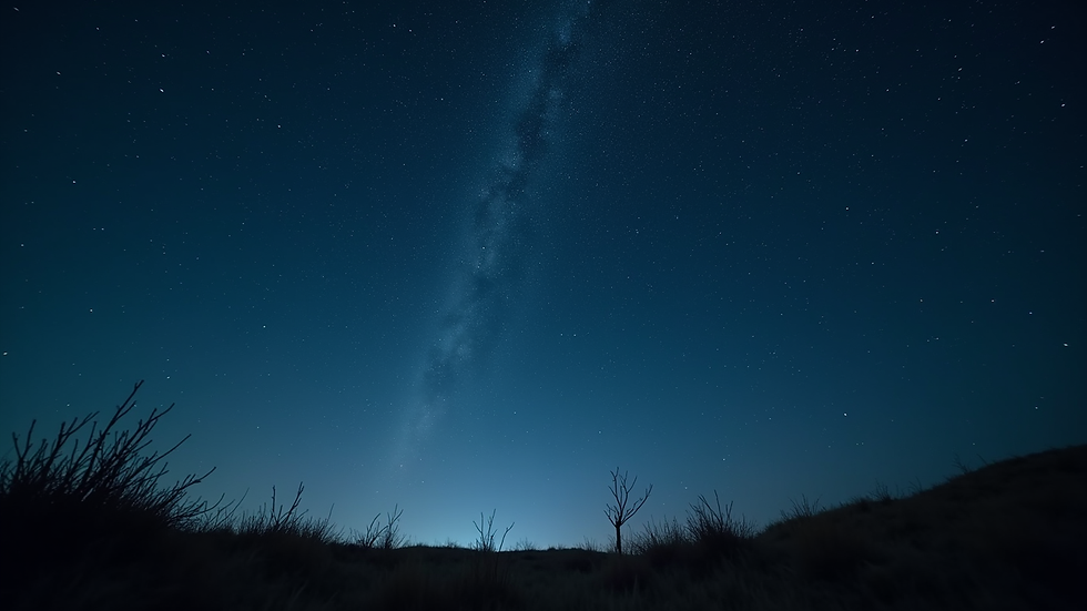 Eye-level view of a starry night sky with constellations