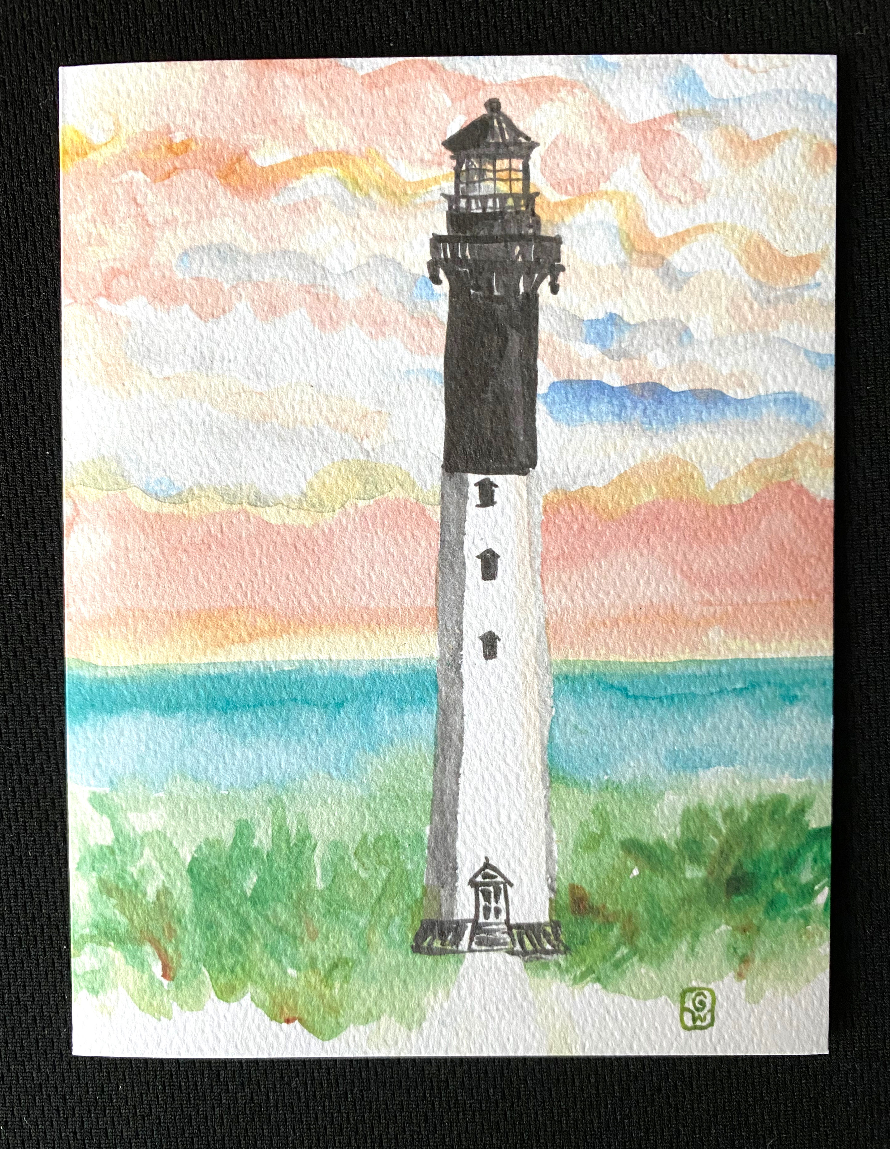 Lighthouse Sunset Blank Greeting Card