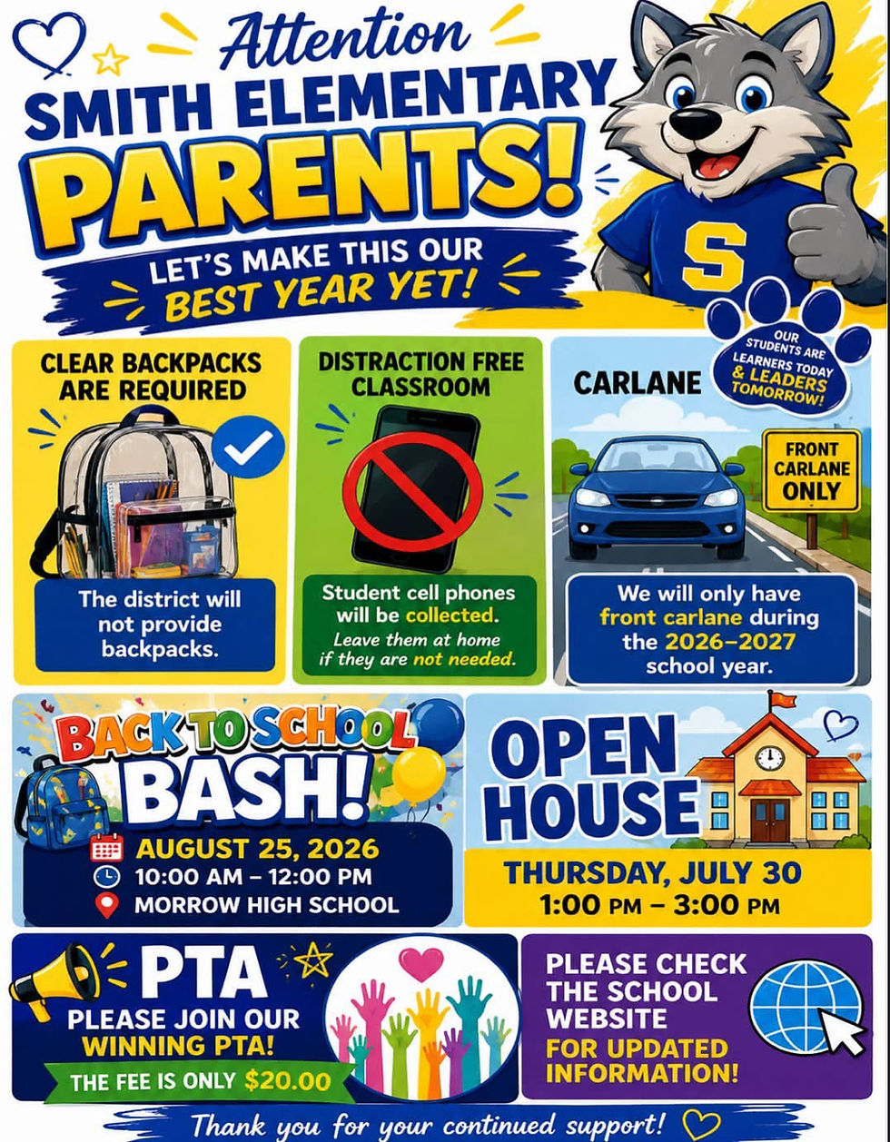 Smith Elementary School Shares Important Back to School Information for the 2026–2027 School Year