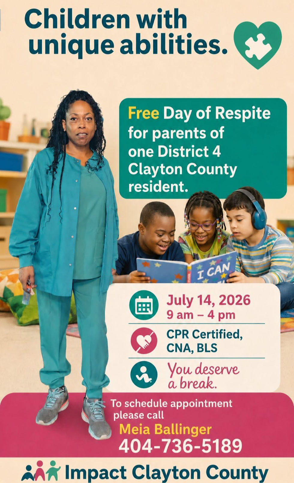 Free Respite Day for Parents of Children with Unique Abilities Coming to Clayton County on July 14, 2026