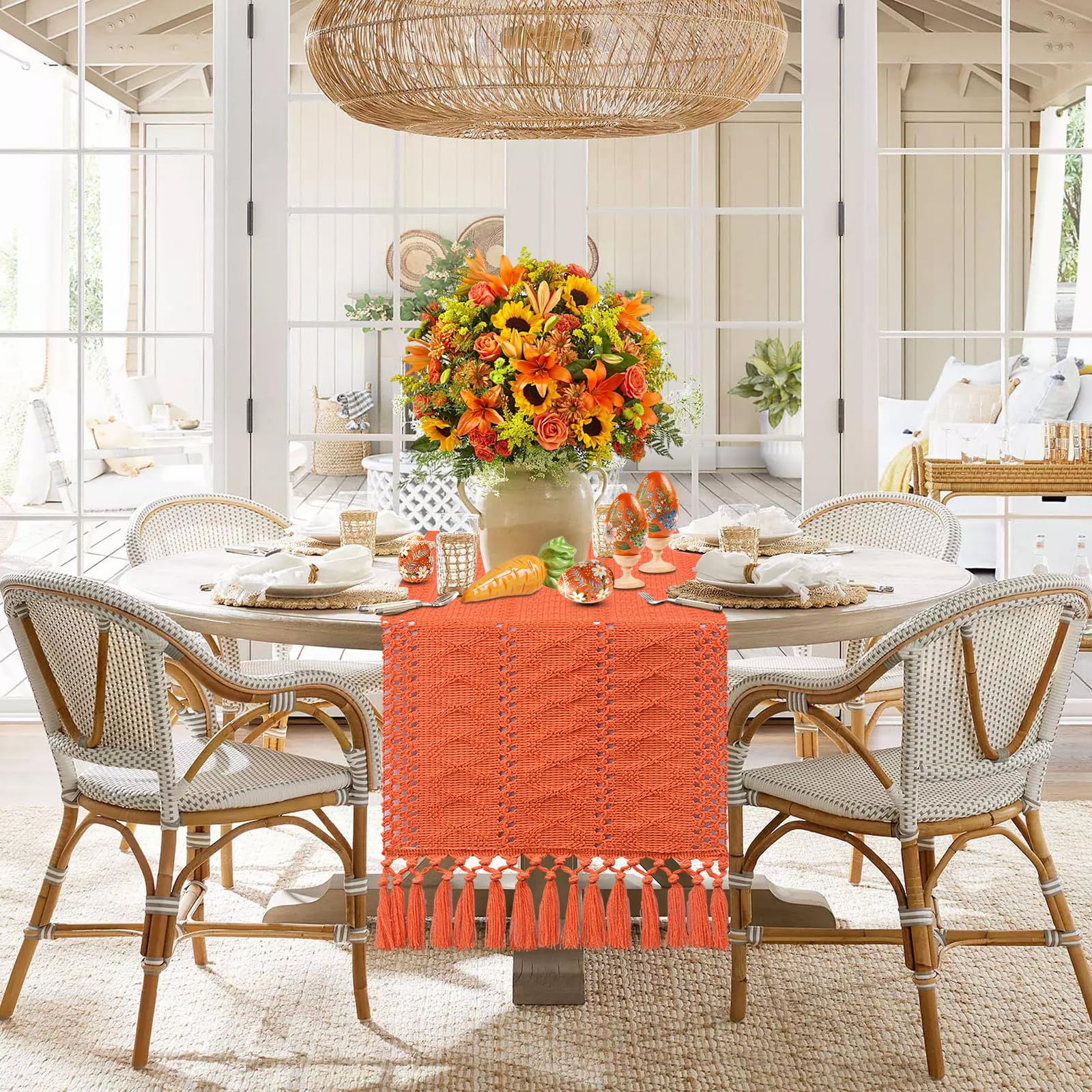 Boho Burnt Orange Table Runner 72 in