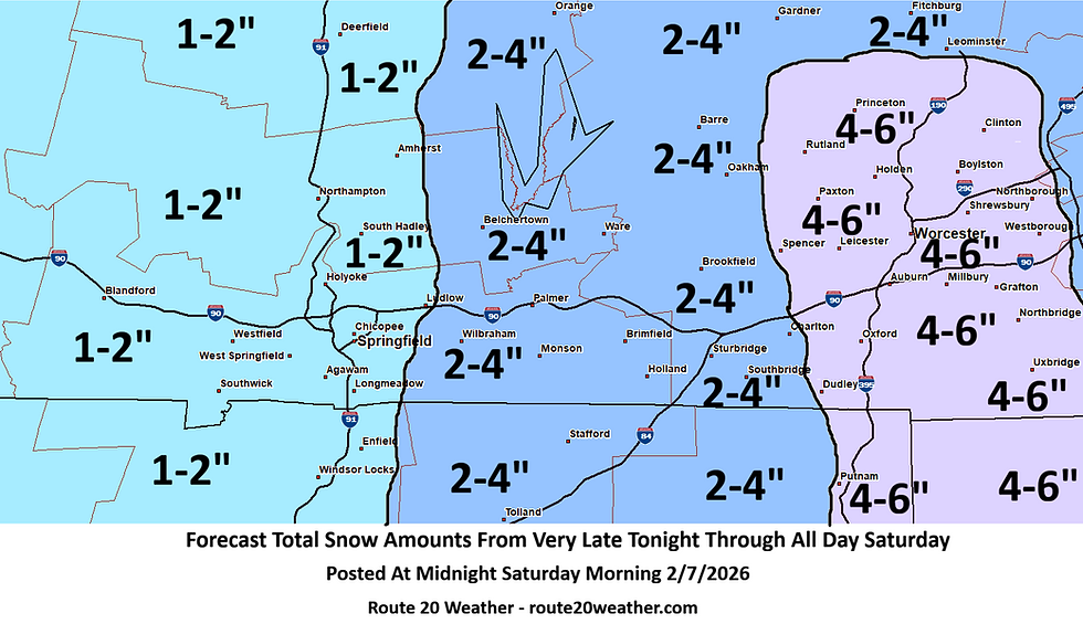 Midnight Saturday Morning Weather Update For Western & Central Mass