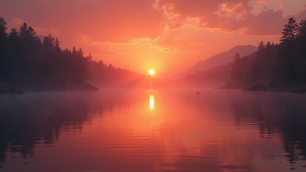 Eye-level view of a sunrise over a calm lake symbolising new beginnings