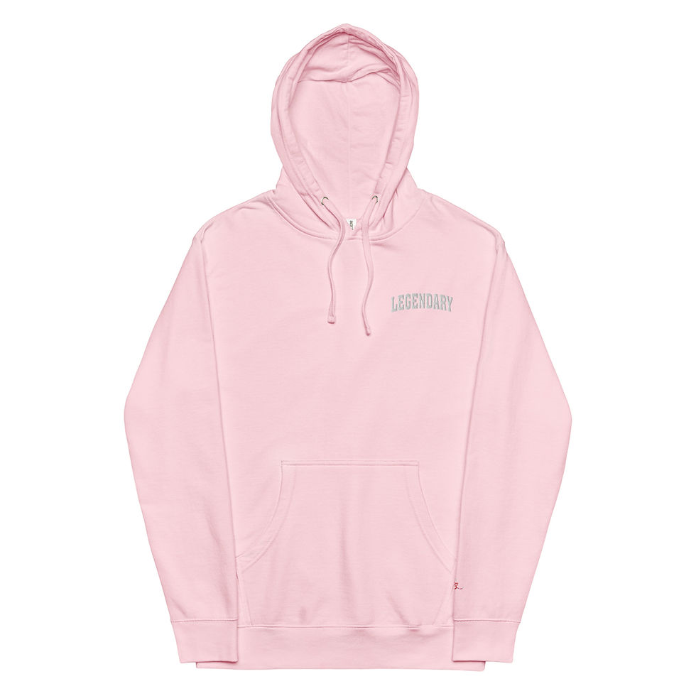 Thumbnail: Pink hoodie with legendary text on front, perfect for everyday wear.