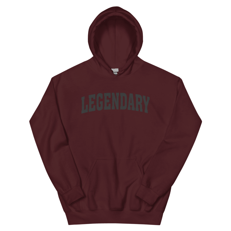 Thumbnail: Maroon hoodie with "LEGENDARY" text Legendary Bosses Varsity Jacket for casual wear.