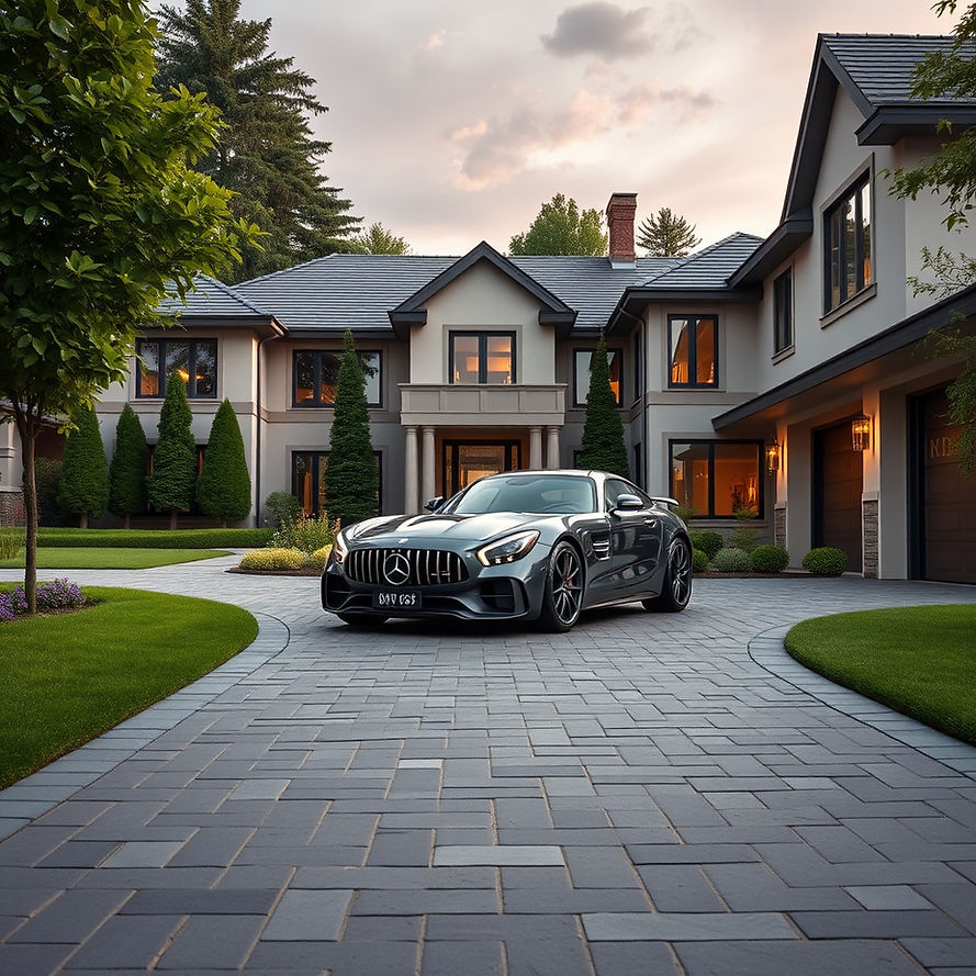 amg gt in the driveway of a luxury house.jpg