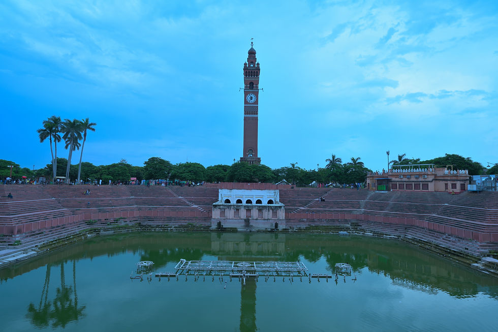 The 20mm wide-angle perspective of the clocktower and pond, emphasising the scale of the structure and surrounding space. Shot on Nikon Z7 with Nikkor Z 20mm f/1.8 S lens.
