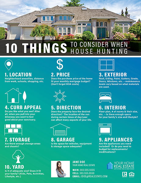 Things to Consider While House Hunting 2 Infographic Flyer