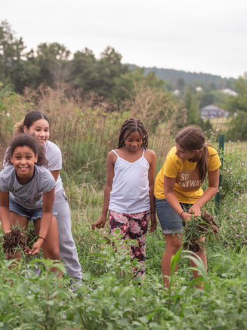 students helping in the garden