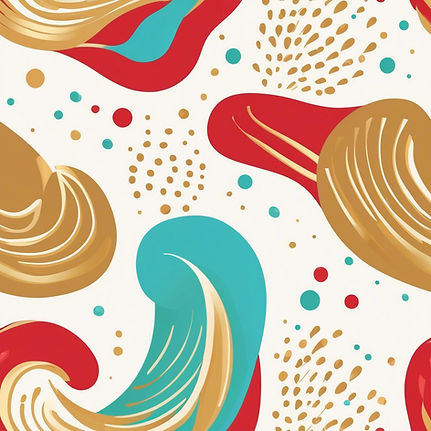 a minimalist, flowy and flat abstract pattern using color scheme of gold, cyan, and red, o
