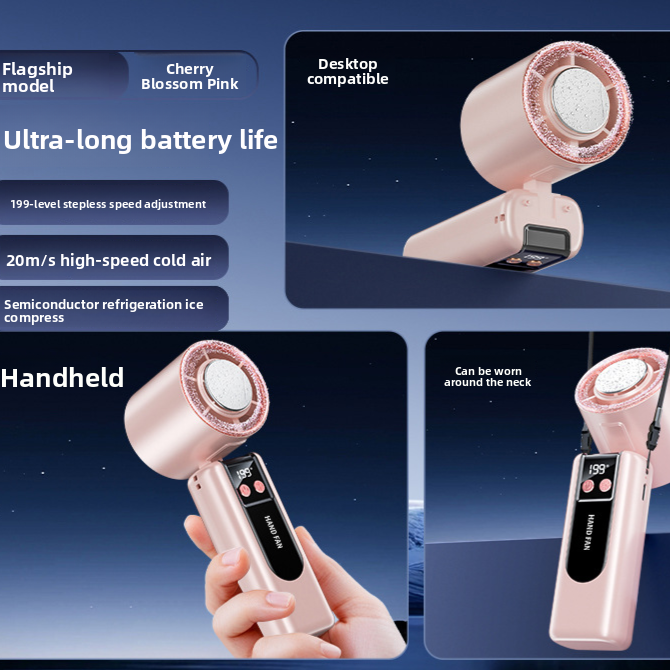 Thumbnail: Portable USB Rechargeable Handheld Fan with Ice Compress