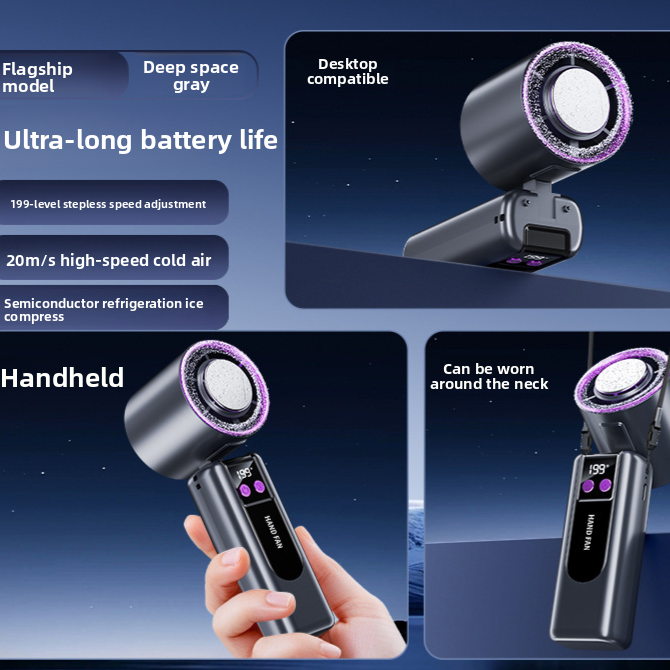 Thumbnail: Portable USB Rechargeable Handheld Fan with Ice Compress