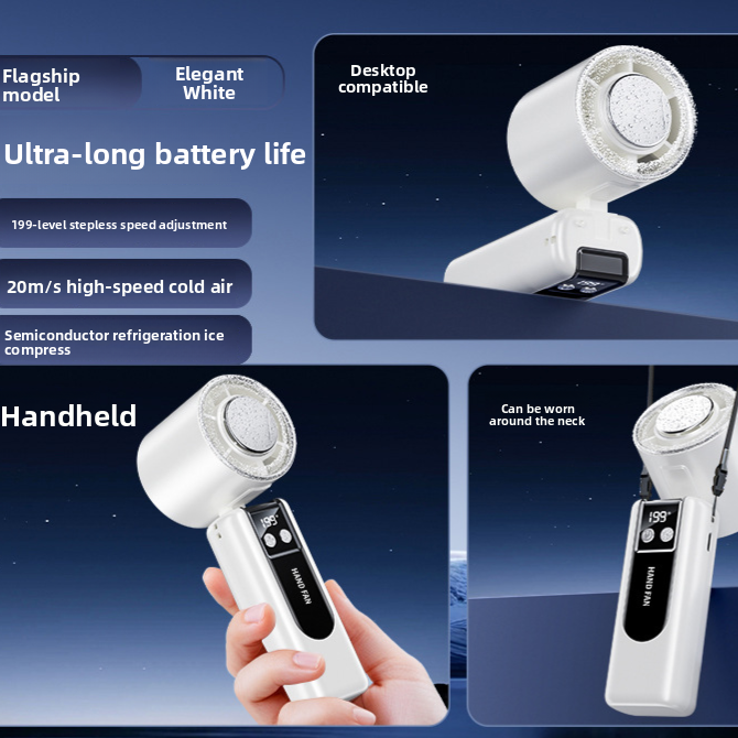 Thumbnail: Portable USB Rechargeable Handheld Fan with Ice Compress