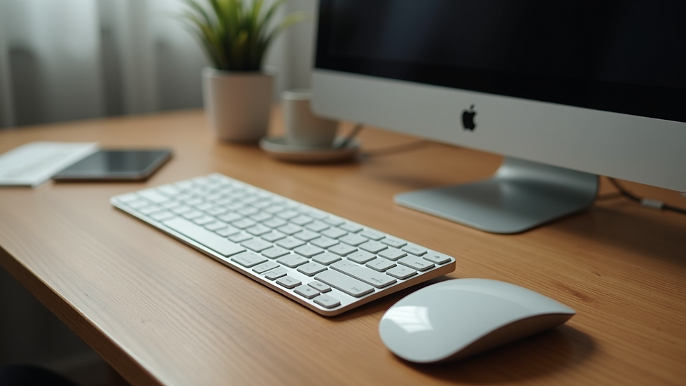 High angle view of a computer keyboard and mouse on a wooden table