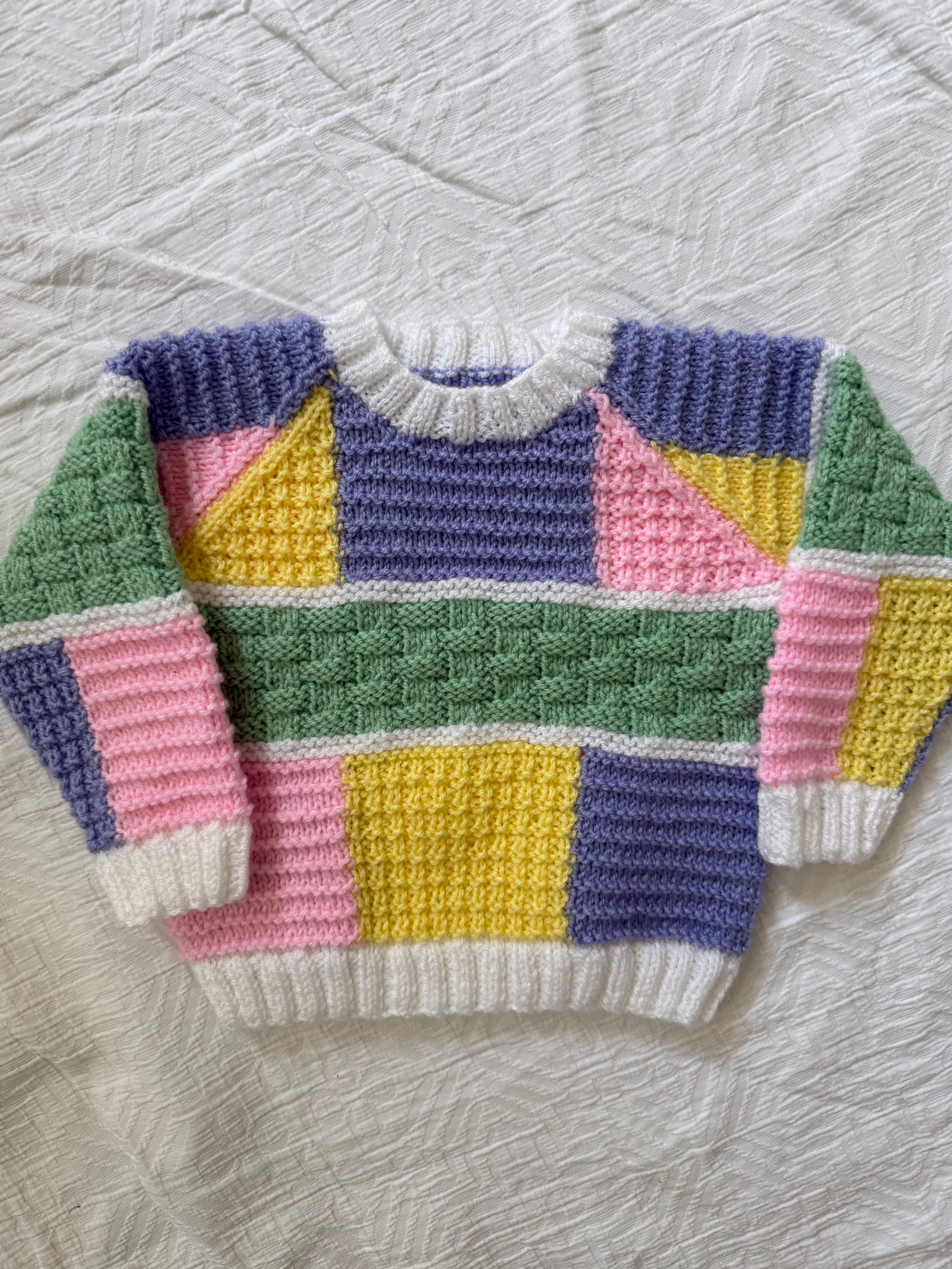 Dopamine dressing- hand knitted patchwork jumper 1-2years