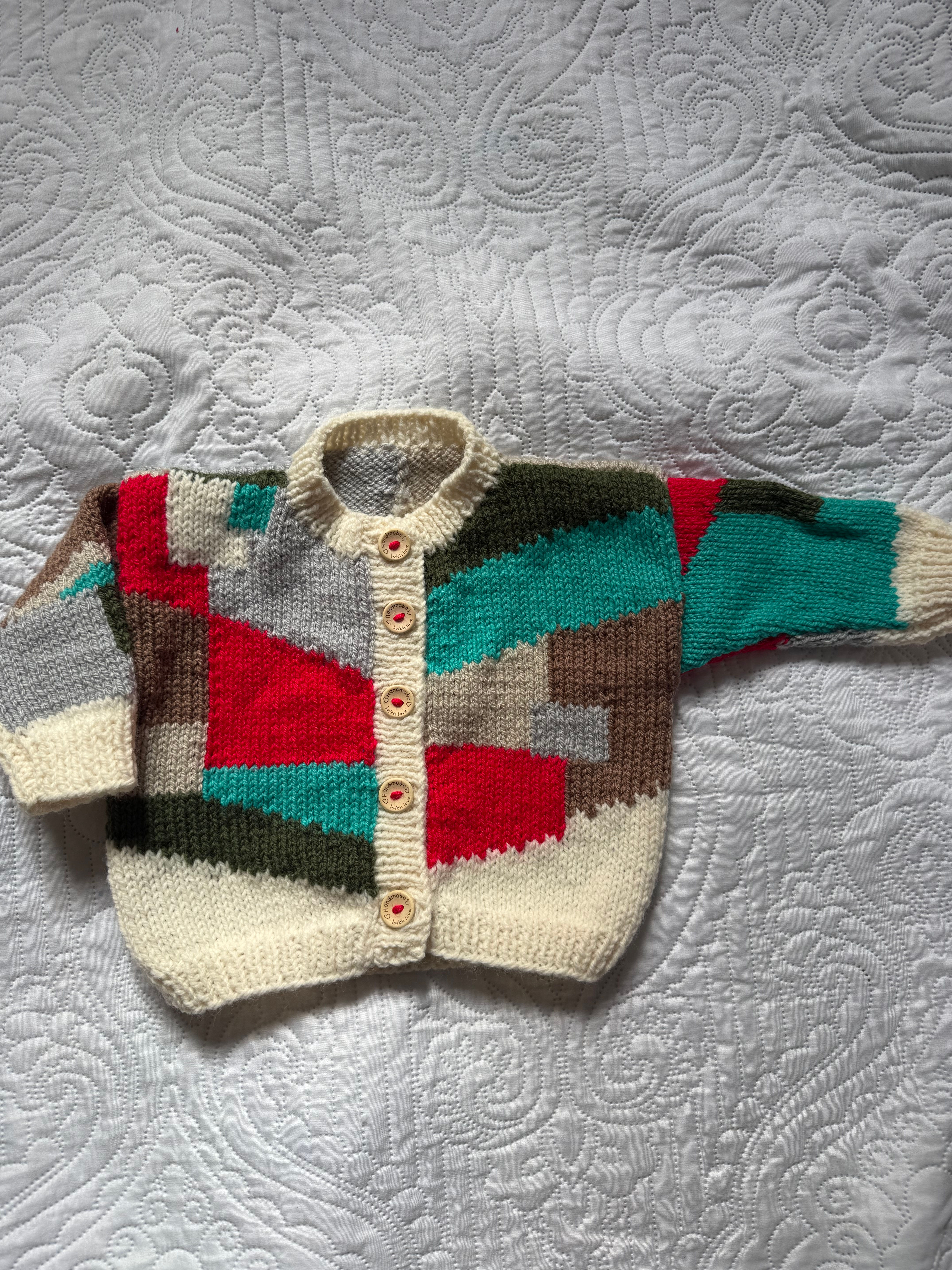 Dopamine drop hand knitted patchwork cardigan 2-3 years