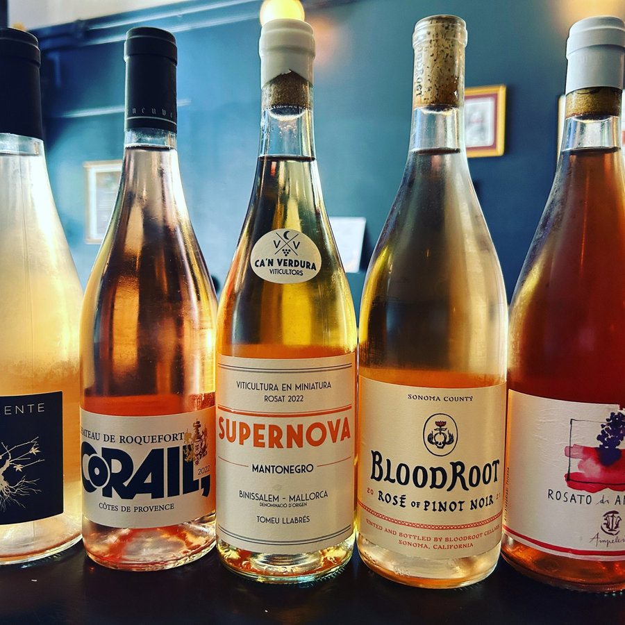 Rosé bottles lined up