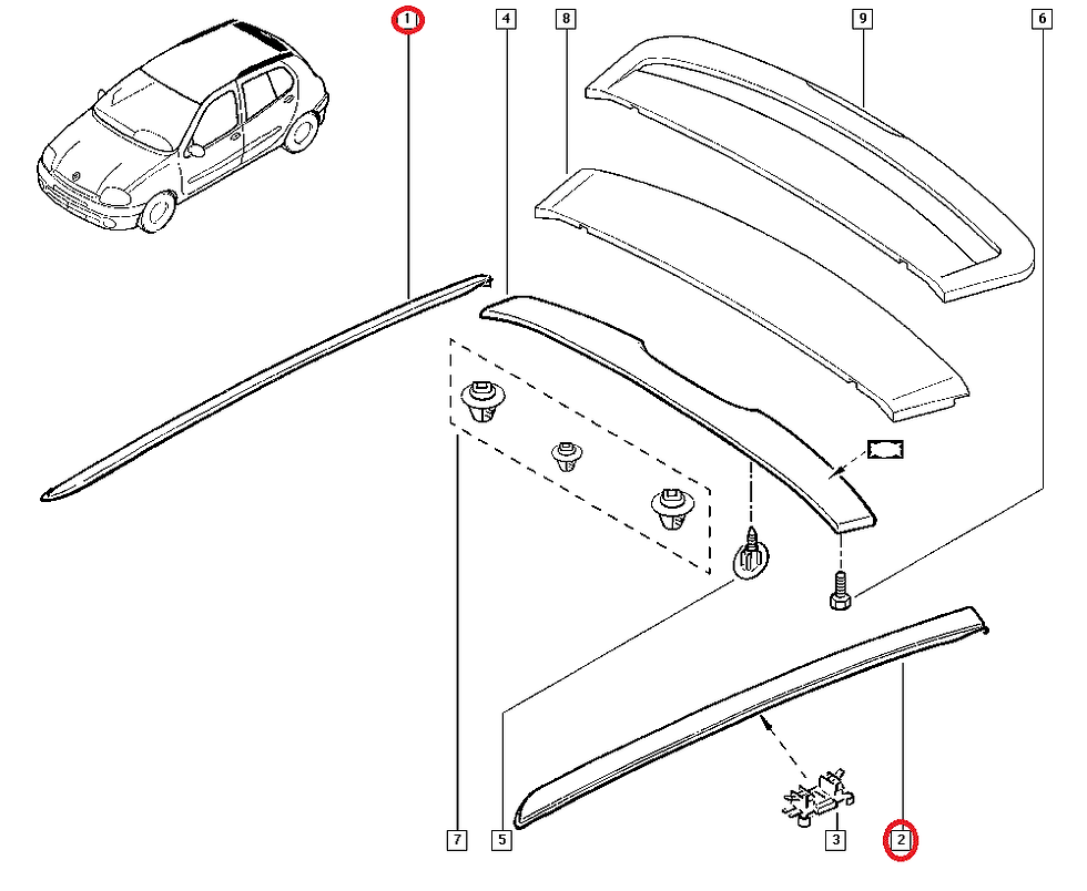 Miniature : Genuine Roof Trim Clio II (5D), Clio V6 (7701470878, 7701470877)