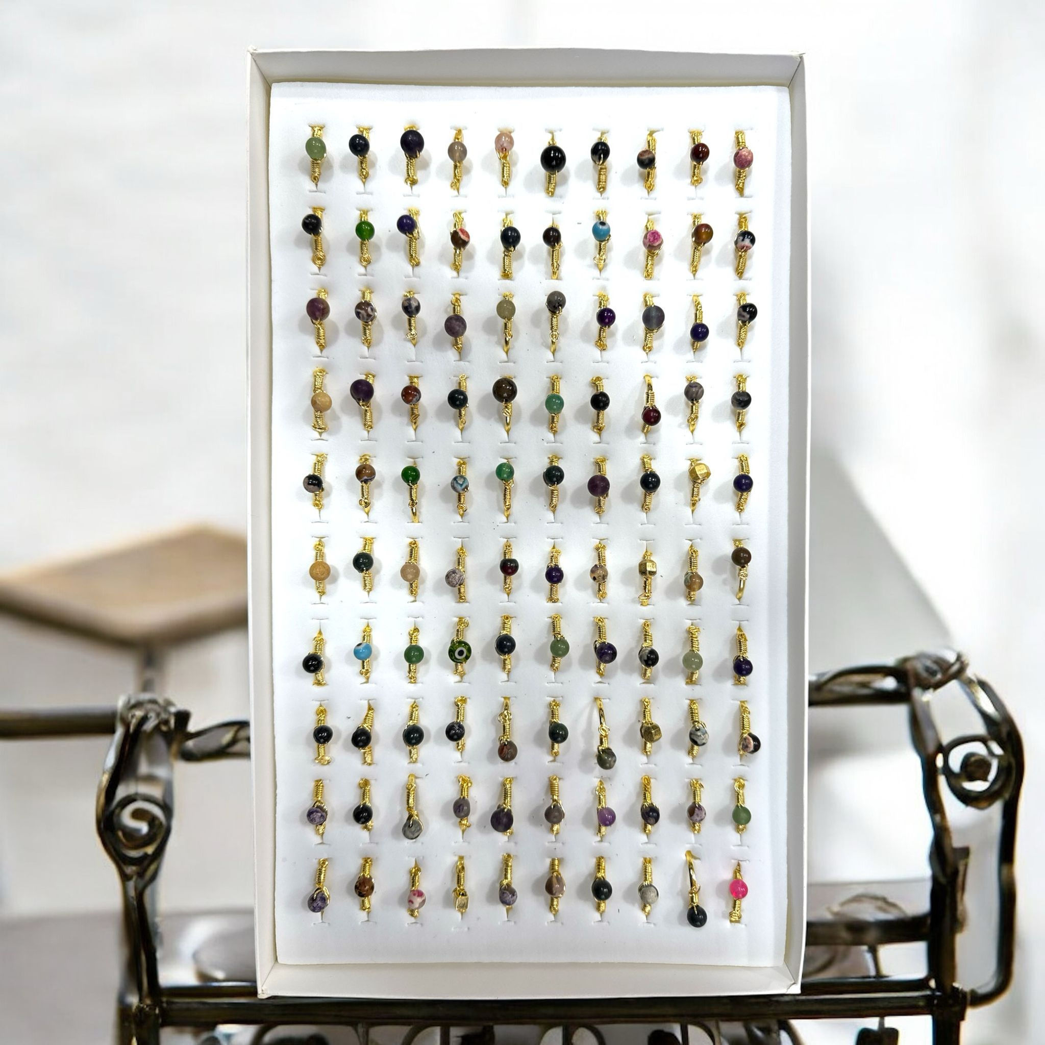 Gold Natural Stone Ball Rings (100 Pcs x $0.47)