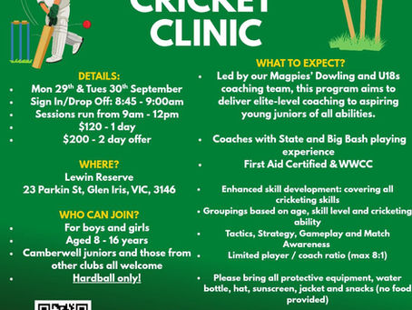CMCC September Holidays Juniors Clinic