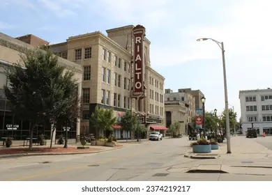 Rialto Theater sign on building, street view, Rialto, Joliet, Illinois