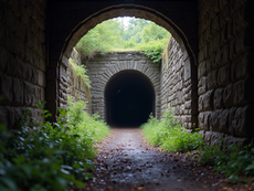Eye-level view of a historic coal mine entrance in Harlan County