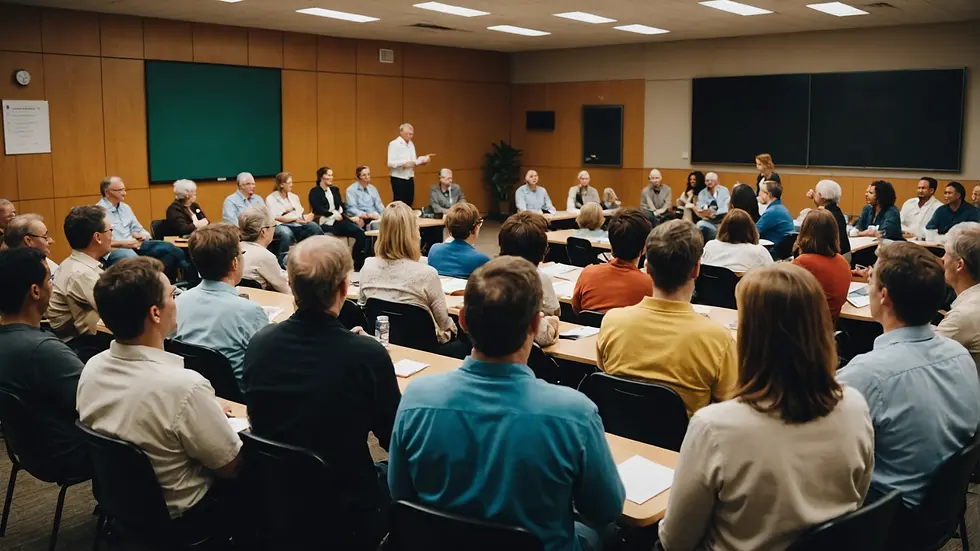 Local community meeting discussing addiction treatments