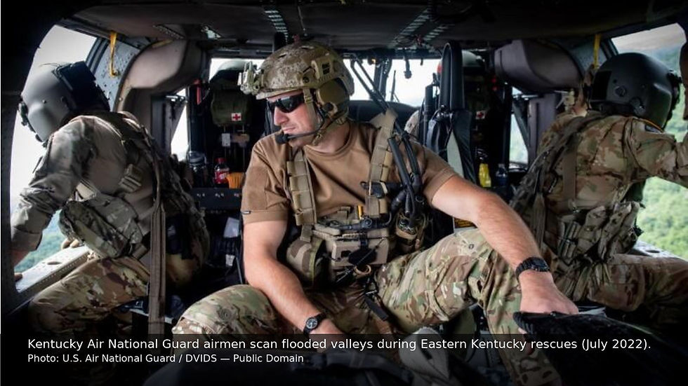Kentucky National Guard helicopter rescue during the 2022 floods (dramatic, instantly tells the stakes).