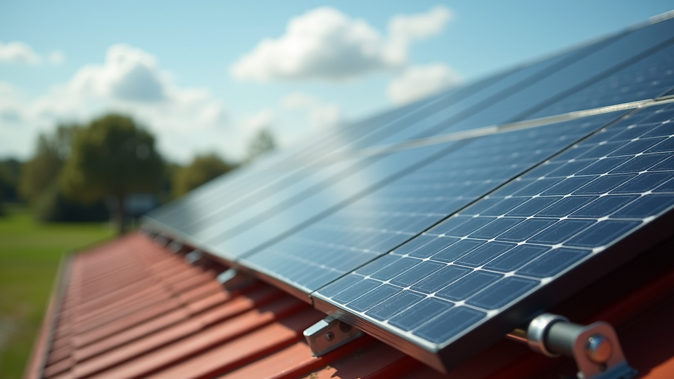 Close-up view of solar panels installed on a poultry farm roof