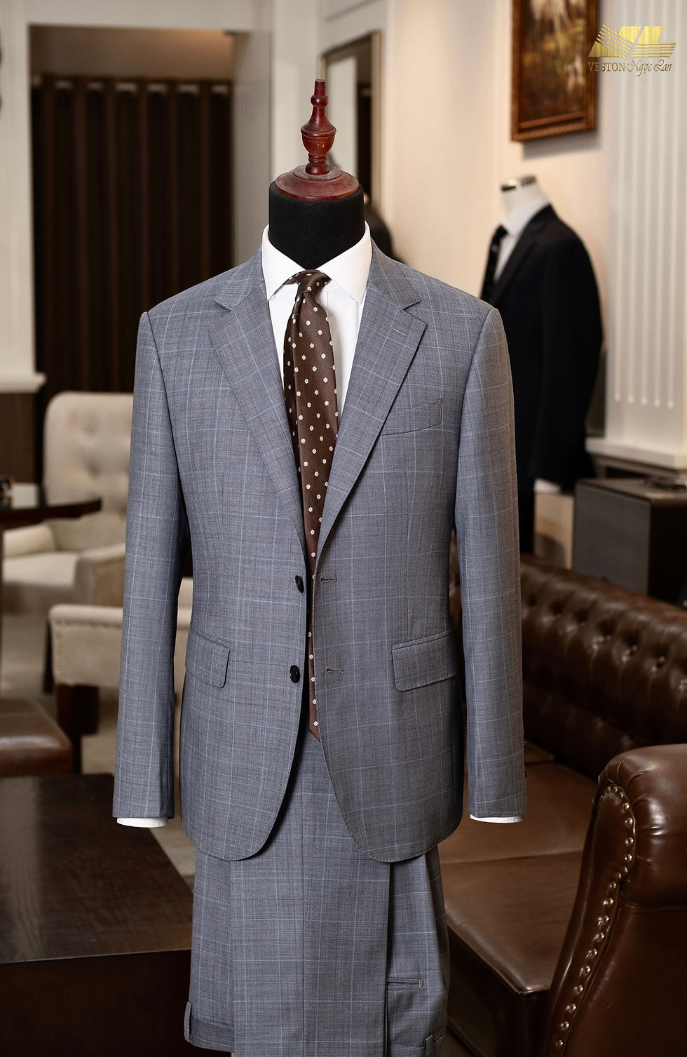 LIGHT GREY WINDOWPANE BESPOKE SUIT BY VESTON NGOC LAN