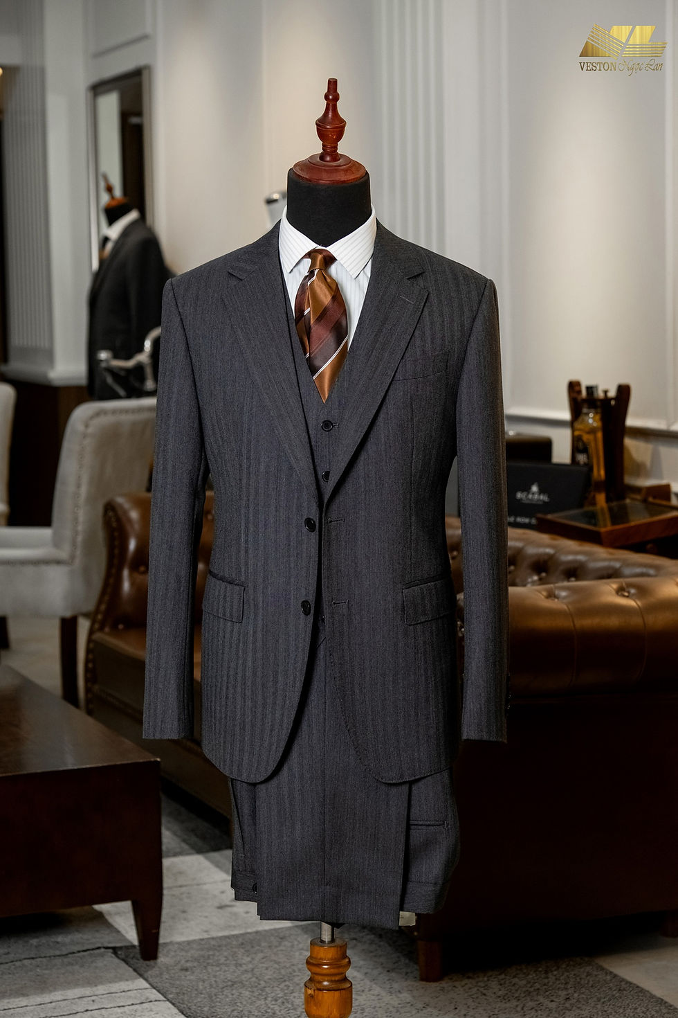 DARK GREY HERRINGBONE BESPOKE SUIT BY VESTON NGOC LAN