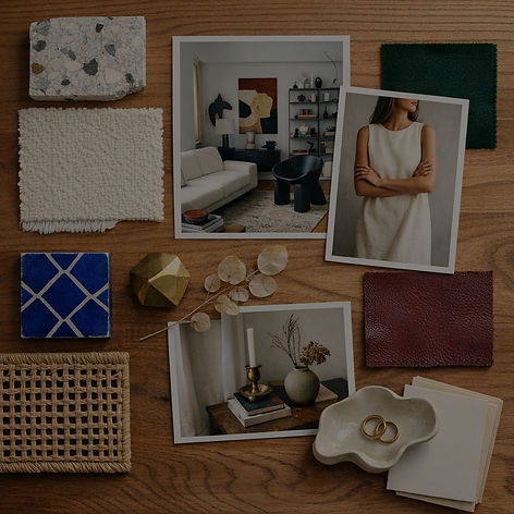 flat lay collage of finshes and images