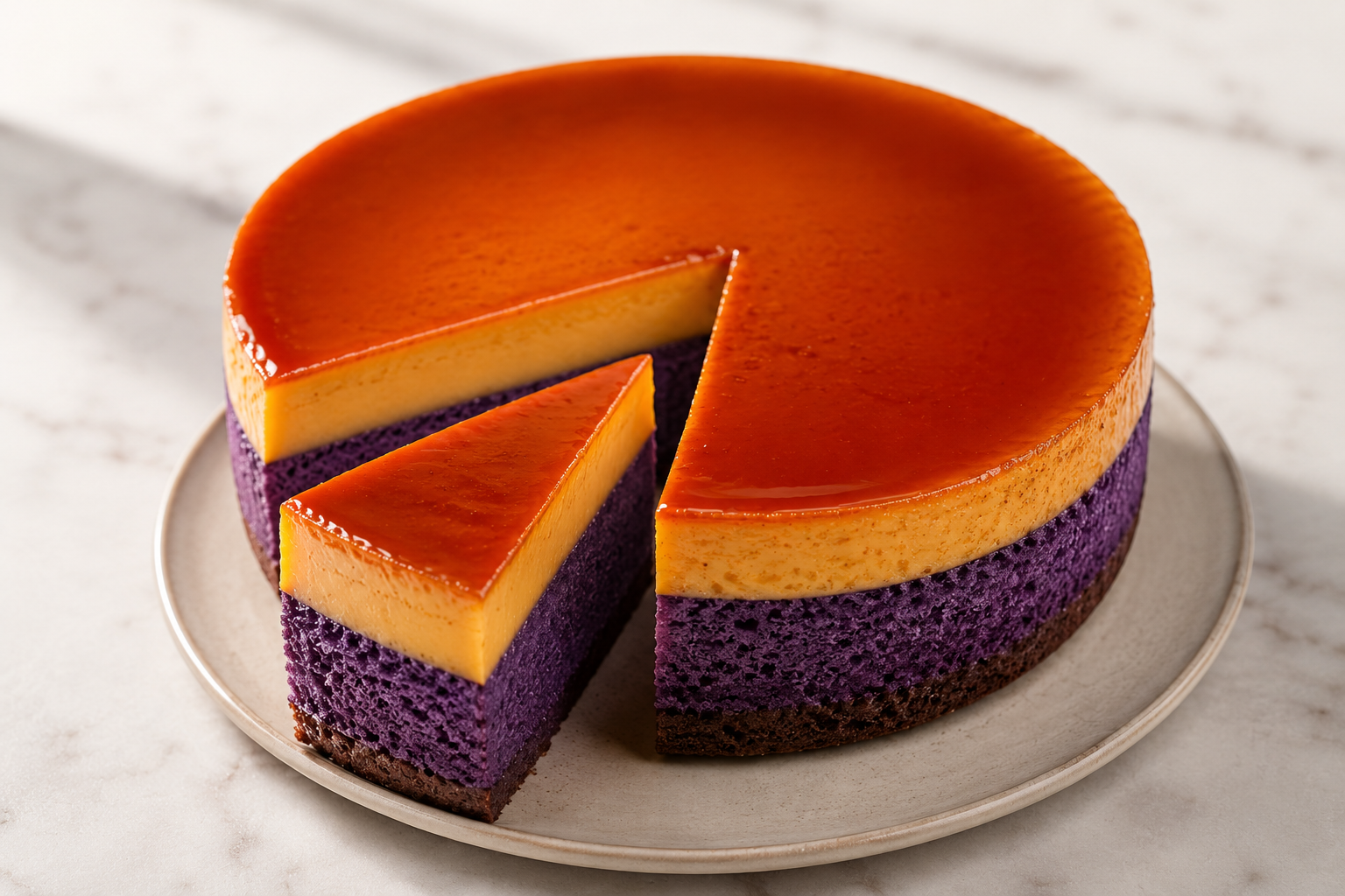 Ube Chiffon Cake with Leche Flan