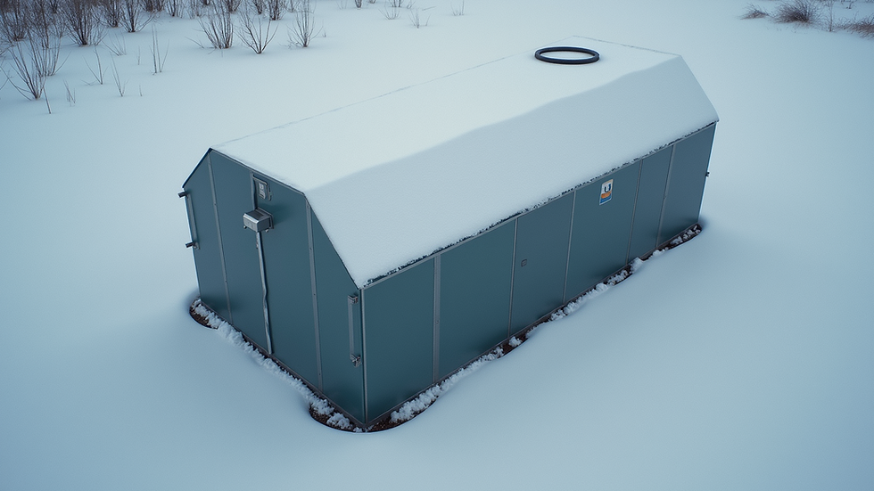 High angle view of a clean and covered evaporative cooler ready for winter