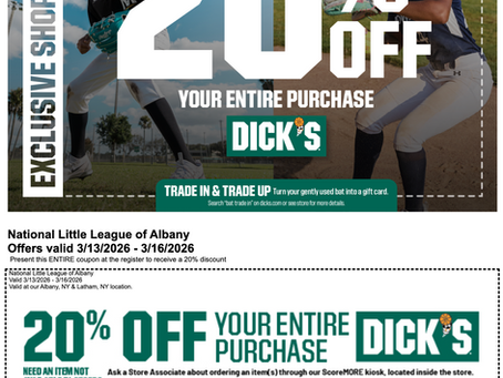 20% off at Dick's this weekend: 3/13-3/16!