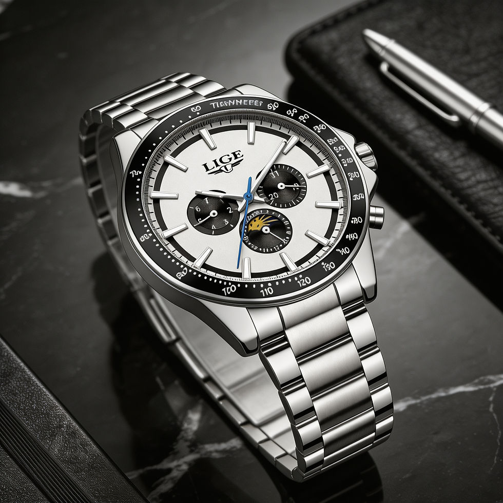 Miniatura: Reloj Hombre LIGE Acero Inoxidable Fase Lunar Cuarzo Elegante