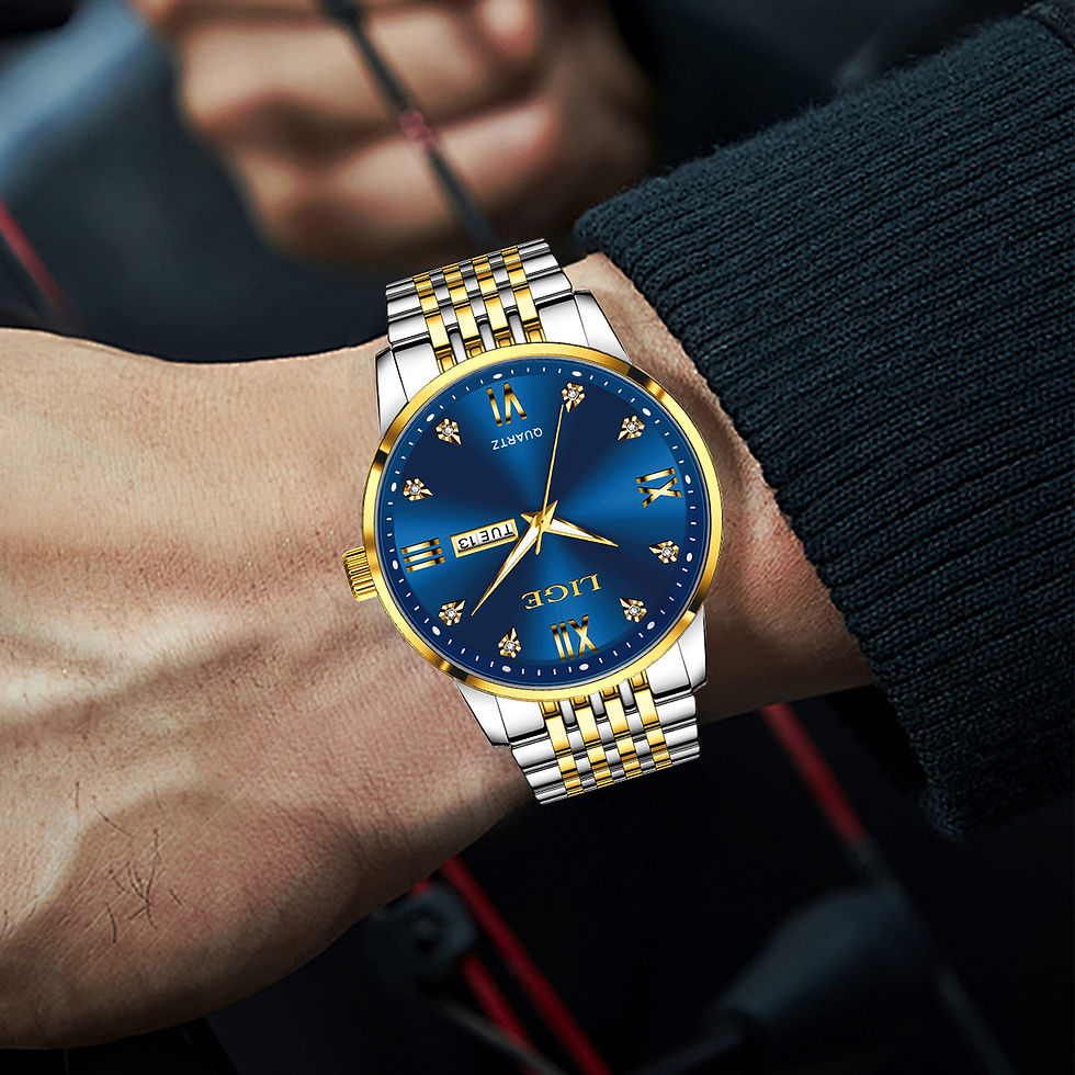 Miniatura: Reloj Hombre LIGE Elegante Luz Nocturna Doble Calendario Cuarzo