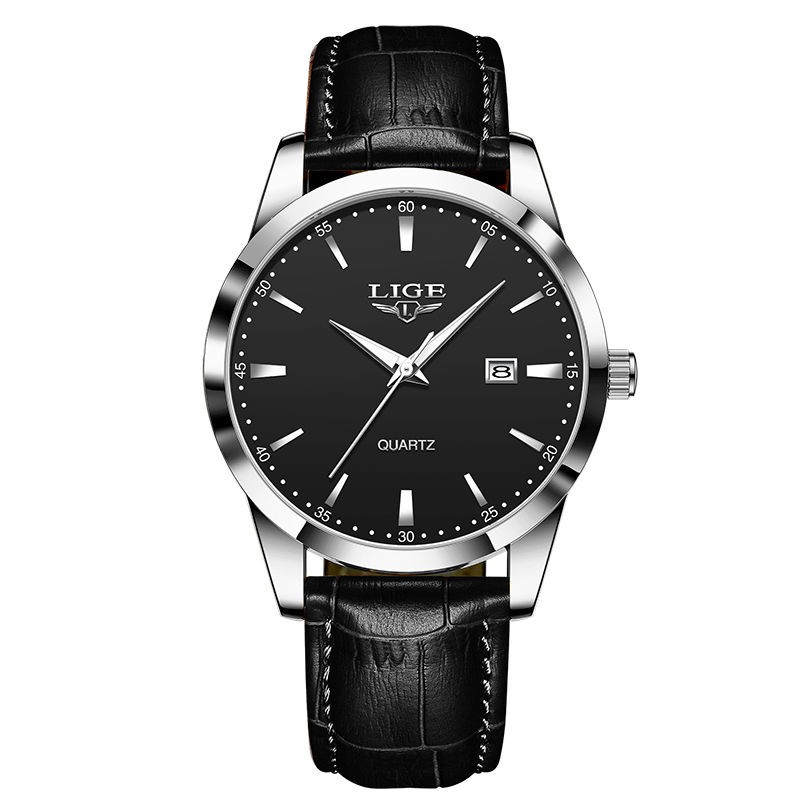 Miniatura: Reloj Hombre LIGE Cuero Sencillo Elegante Fecha Militar Cuarzo
