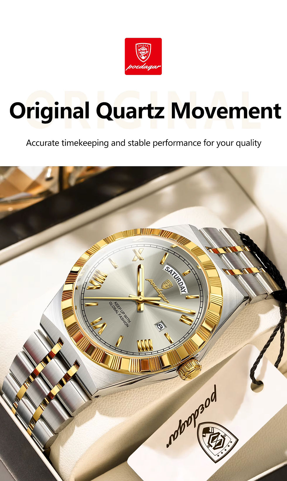 Miniatura: Reloj POEDAGAR Hombre Elegante Luminoso con Fecha Resistente al Agua