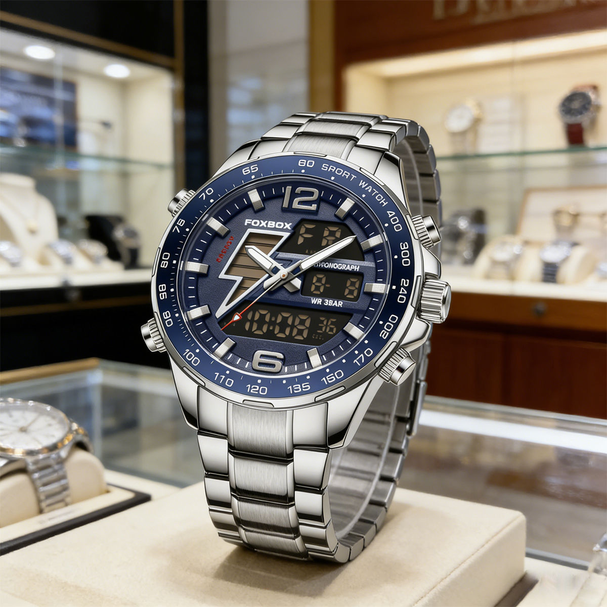 Reloj Hombre Doble Pantalla Fecha 30 m Resistente al Agua