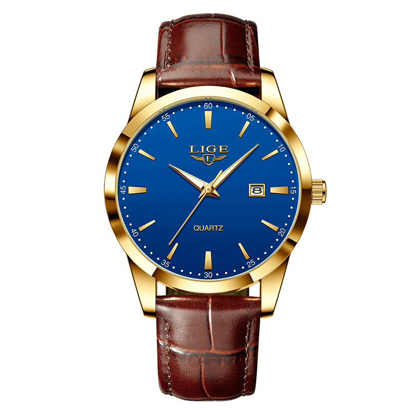 Miniatura: Reloj Hombre LIGE Cuero Sencillo Elegante Fecha Militar Cuarzo
