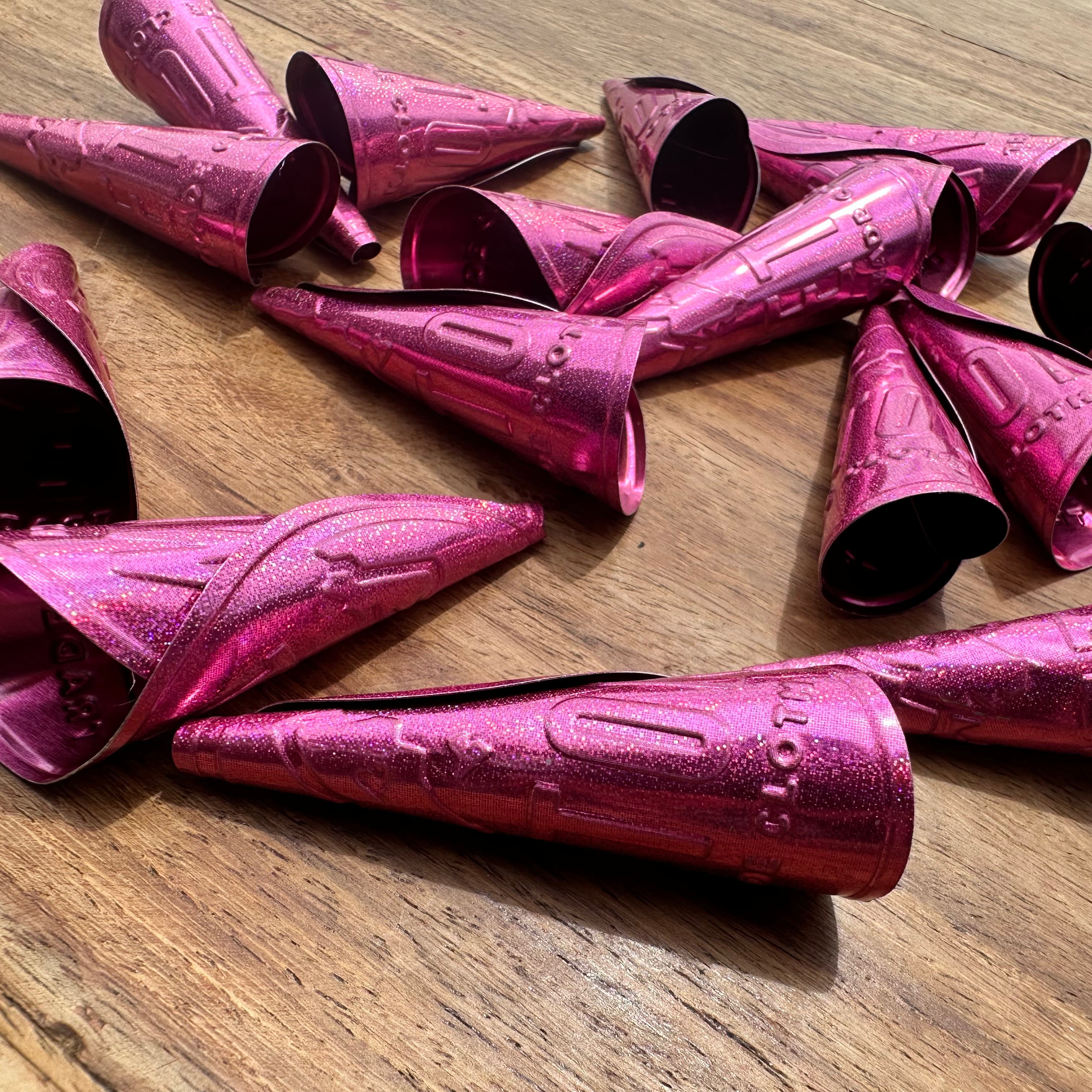 Hot Pink Micro Glitter Jingle Cones (100 Pack)