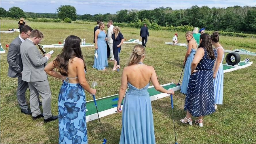 wedding entertainment ideas, mini golf wedding hire, Essex wedding fun, reception activities.