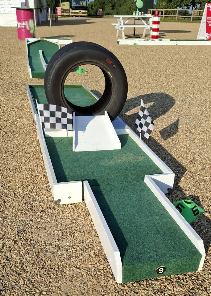 The legendary GP Tyre Jump hole from Putt Putt Golf
