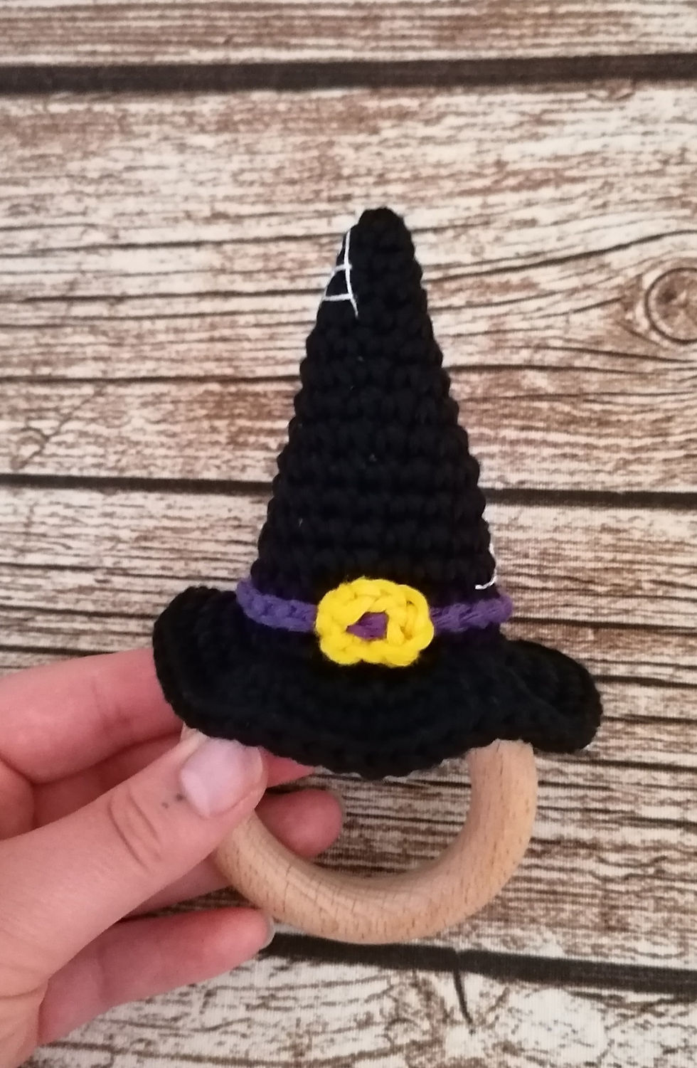 Crochet Witches Hat Rattle Teething Ring