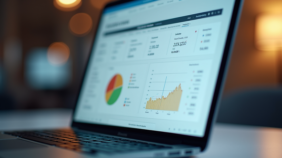 Close-up view of a laptop screen showing marketing analytics dashboard