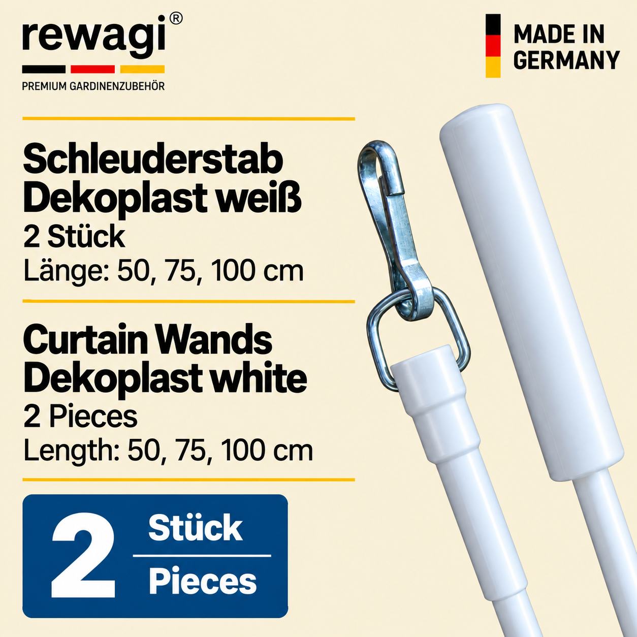 rewagi Schleuderstab Dekoplast für Gardinen und Vorhänge mit stabilem Stahlkern Made in Germany