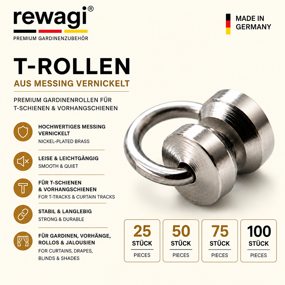 rewagi Gardinenrollen aus vernickeltem Messing für T-Schienen und Vorhangschienen