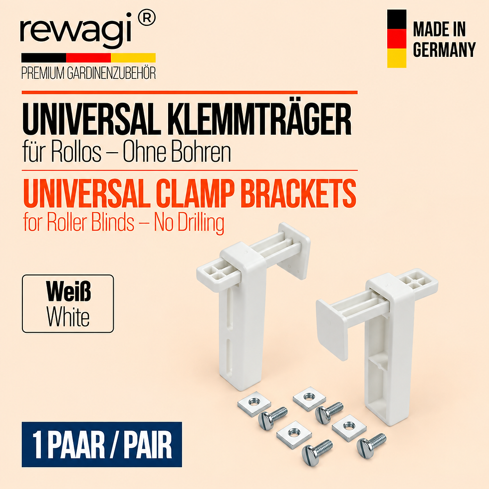 rewagi® Klemmträger für Seitenzug-Rollos in Weiß – verstellbare Befestigung ohne Bohren, 1 Paar